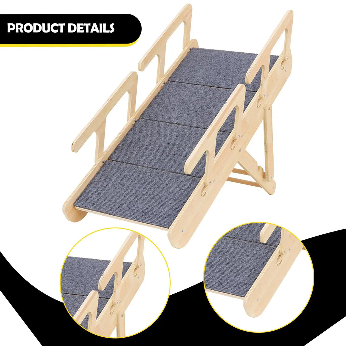 Wooden Dog Stairs Foldable Pet Ramp Portable Steps Sturdy Ladder for Animals Climbing High Beds Couches and Cars